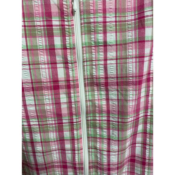 Breckenridge Womens Zip Up Collared Shacket Medium Pink Green Plaid Preppy Thin - Picture 6 of 11